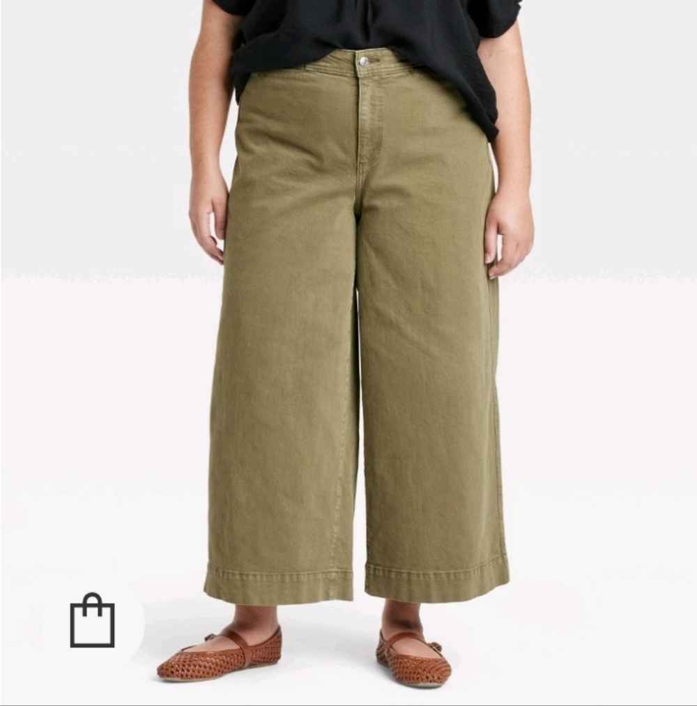 Women's Sailor High-Rise Wide Leg Jeans - Ava & Viv Olive Green 26: Cotton Denim